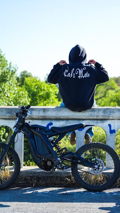 Cal1Moto- Washed Black Hoodie (100%Cotton)