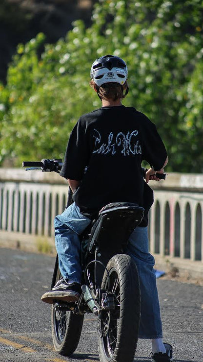 LIMITED EDITION ONLY 50-Cal1Moto-Black-Oversized-T-Shirt-Chrome Logo (100% Cotton)
