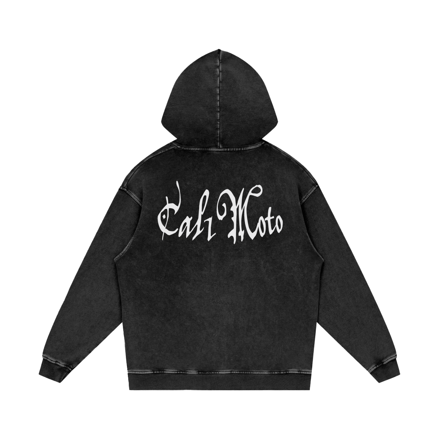 Cal1Moto- Washed Black Hoodie (100%Cotton)