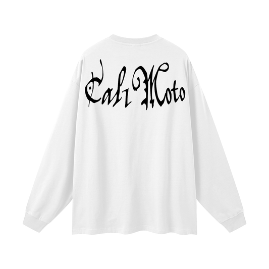 Cal1Moto-(white) Oversized Long Sleeve T-Shirt-100%Cotton