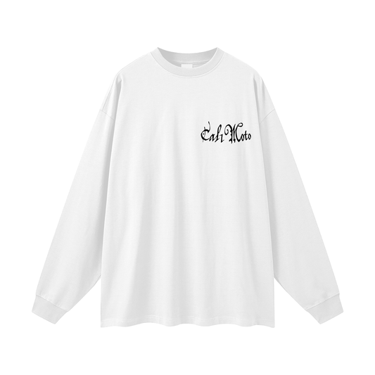 Cal1Moto-(white) Oversized Long Sleeve T-Shirt-100%Cotton